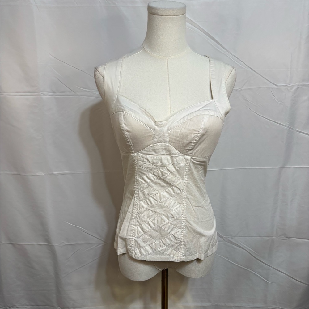 Y2K 2b Bebe Corset‎ Tank Top Cream Structured Bustier Zip Back Small